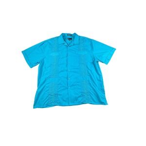 Omega Fashion Mens 3XL Guayabera Shirt Turquoise Blue Embroidered Short Sleeve